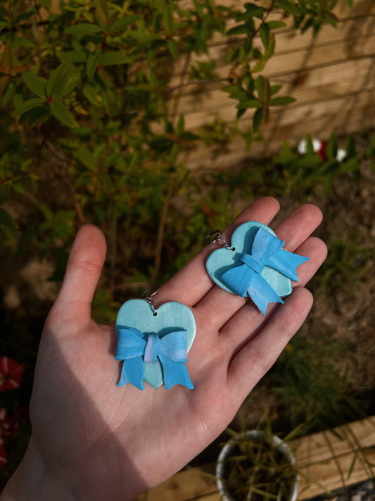 Blue Bow Heart Earrings